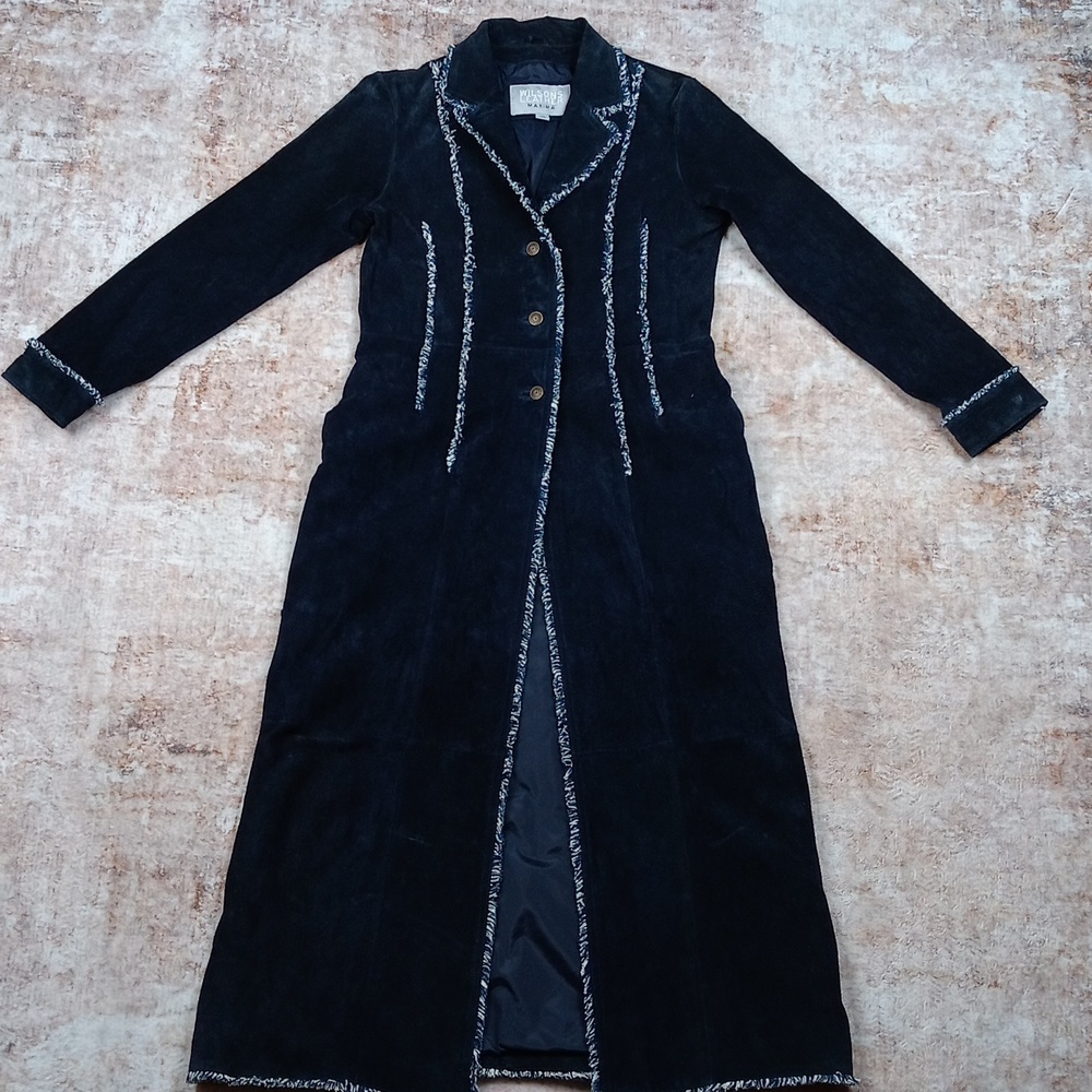 Wilsons Leather Vintage Blue Long Boho Suede Leather Coat Womdns Medium - Picture 2 of 13